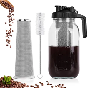 Cold Brew Coffee Maker,64 Oz Mason Jar Pitcher with Stainless Steel Filter, Pour - Picture 1 of 12