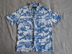 Allsaints Shirt Adult XS Extra Small Blue Relaxed Fit Hawaiian Camp Collar Aloha - Picture 1 of 13