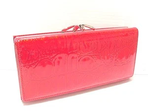 CROCODILE PRINT COWHIDE LEATHER LADIES CLUTCH WALLET HAND PURSE RED - Picture 1 of 3