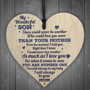 My Wonderful Son Wooden Heart Mum Son Special Friends Thank You Birthday Gifts - Picture 1 of 7