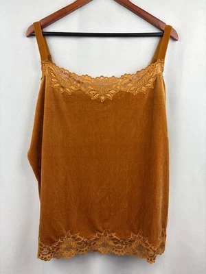 Blusa sin mangas Coldwater Creek para mujer talla 1X de terciopelo dorado con detalles de encaje Foto 1 de 4