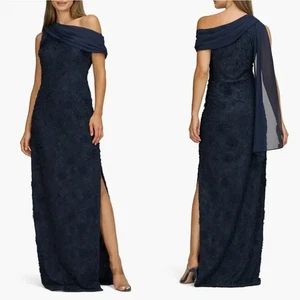 JS Collections Deep Navy Blue Elodie Floral One-Shoulder Gown Size 8 $298 - Picture 1 of 3