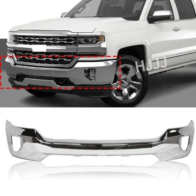 Bumper For 2016-2018 Chevrolet Silverado 1500 With Fog Light Holes Chrome Front Foto 1 de 4