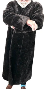 Vintage 80s Retro Monterey Fashions Faux Fur Black Cruella Trench Coat Large - Picture 1 of 5