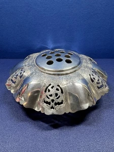 Vintage Essay Canada 1514 Copper Silverplate Ruffle Dish Bowl Frog TopREAD - Picture 1 of 7