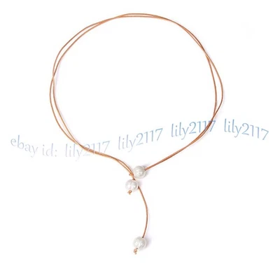 9-10 мм натуральный белый пресноводный барокко жемчуг кожаный шнур ожерелье 39'' - Изображение 1 из 4