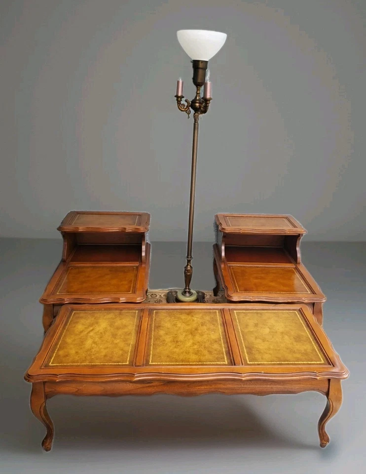 Vintage Coffee and End Table Set Leather Top Henredon Chippendale # 8424 - Image 1 of 4