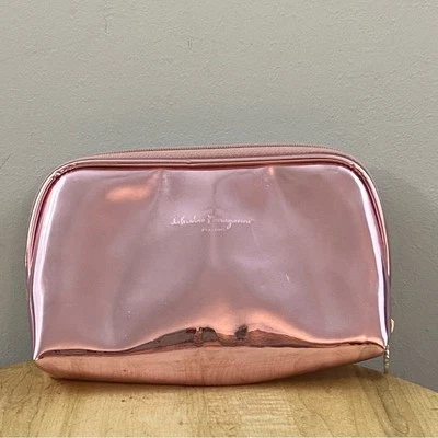 Salvatore Ferragamo Women’s Amo Medium Shiny Pink Make Up Cosmetics Pouch Bag - Image 1 of 4