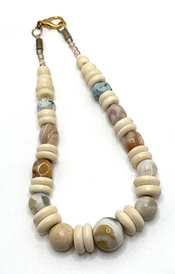 Boho Agate Quartz Stone Bead Choker Necklace 15" - Image 1 of 4