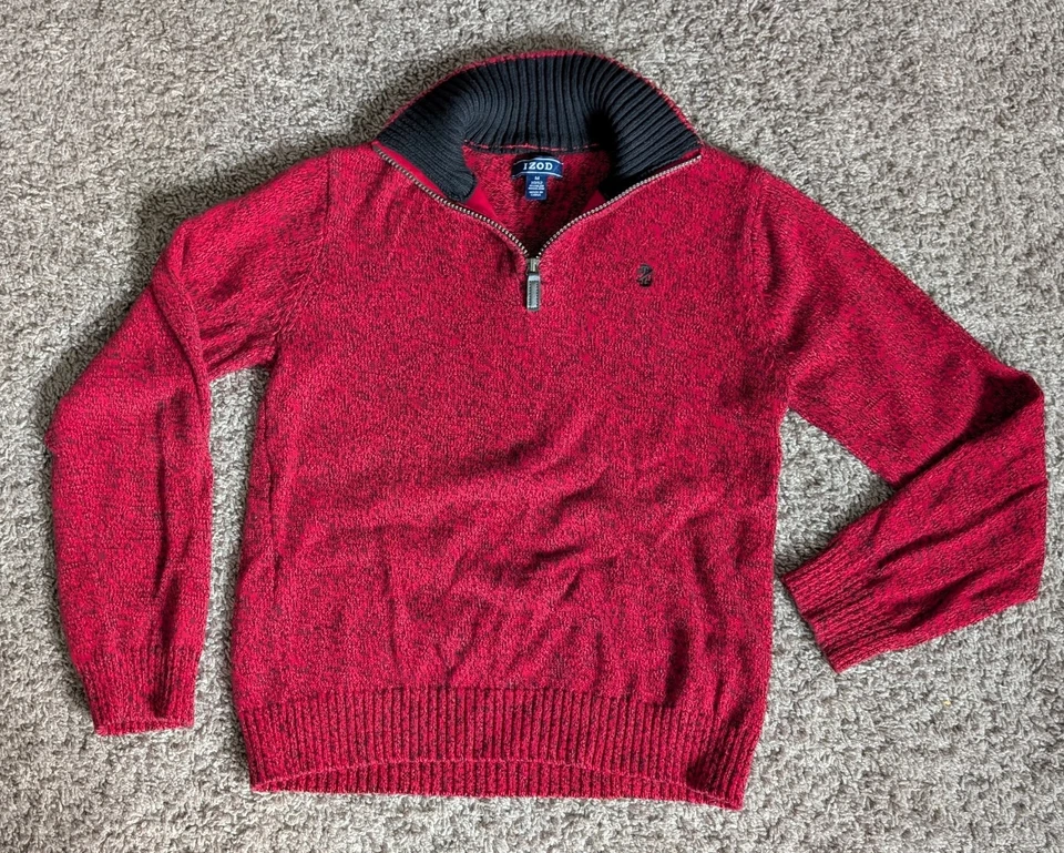 Suéter rojo con cremallera 1/4 IZOD para niños talla mediana 10/12 Foto 1 de 1