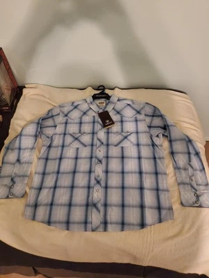 Camisa Ariat Retro Fit Western Snap Para Hombre XXL Azul Cielo Nativo Cuadros Perla Broches de presión Foto 1 de 4