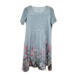 Women's Lightweight Dress Blue Floral Butterfly Medium Pleated Preowned - Picture 1 of 11