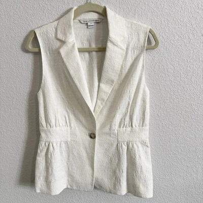 Blusa DVF Diane von Furstenberg Gavyn blazer de algodão sem mangas tamanho 10 branca - Imagem 1 de 4