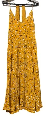 Cooperative Cindy (T) 芥末花卉长裙 8 拉链梯背衬里二手状况完好 — 第 1/3 张图片