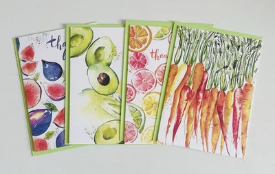 Lot 4 PAPYRUS Colorful Fruit + Vegetable Cards Lime Envelopes Lined 7” x 5” NEW - Image 1 of 4