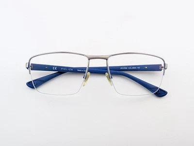 Gafas de policía, solo marcos, VPLF50K 08M3, 57-17-145, metal, plata/azul Foto 1 de 4