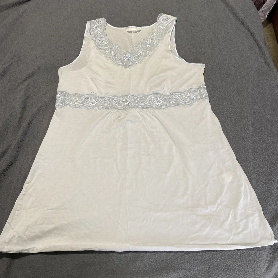 Hanro Of Switzerland Blue Nightgown Mercerised Cotton Sz L Lace Trim Lingerie - Image 1 of 4