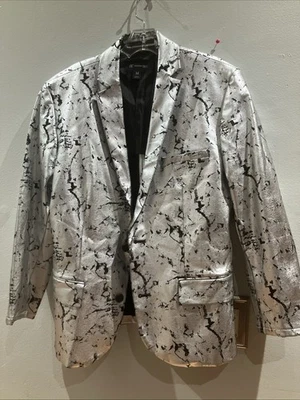 INC International Concepts Plateado y Negro, Traje de Fiesta Abrigo Blazer Talla M Foto 1 de 4