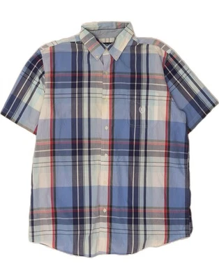 CHAPS Mens Easy Care Short Sleeve Shirt Large Blue Check Cotton DM69 - Image 1 of 4