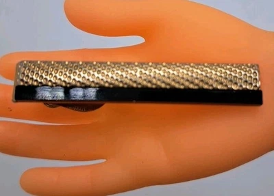 Antigo fecho de barra de gravata tom dourado Stay Swank listra preta esmalte - Imagem 1 de 4