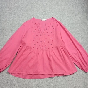 Odd Molly Blouse 3 - L Pink Organic Cotton Woven Boho Top Embroidered 611 Large - Picture 1 of 12