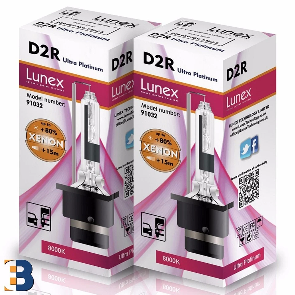 2 x D2R Genuine LUNEX  P32d-3 35W Original 8000K XENON BULB Ultra Platinum +50% - Image 1 of 1