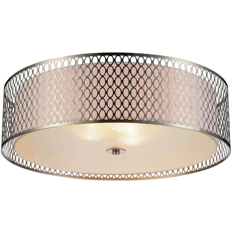 MIKAYLA 5LT 22" SATIN NICKEL DRUM SHADE FLUSH MOUNT - Image 1 of 1