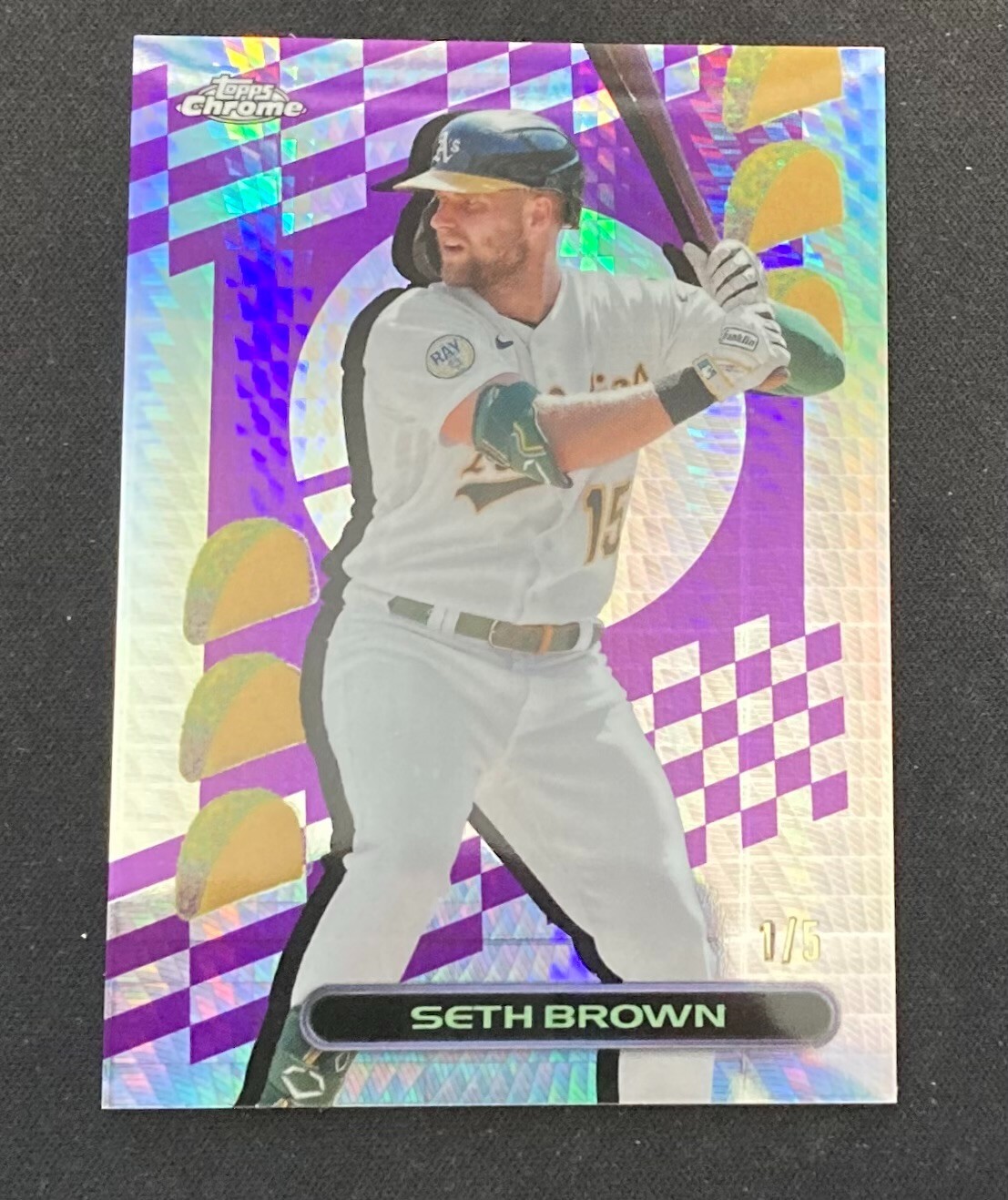 2023 Topps Chrome Seth Brown Taco Fractor 🌮 Rare SSSP 1/5 First On Print🌮