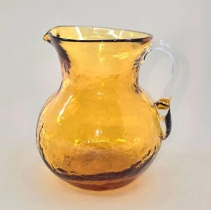 Vintage Amber Glass Pitcher With Clear Handle & Textured Design - Picture 1 of 7