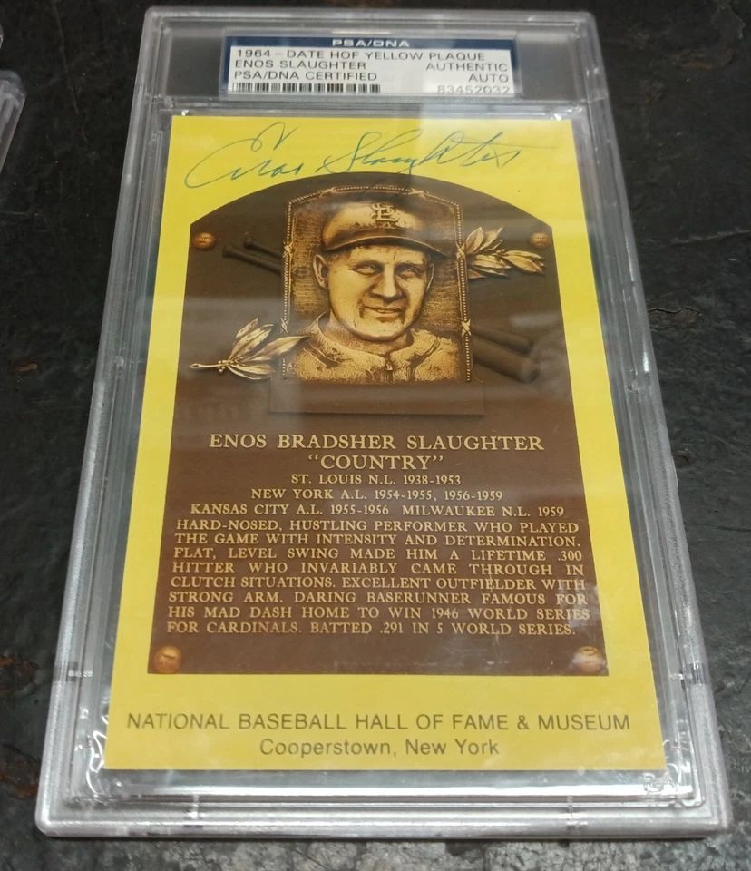 Enos Slaughter Signed Yellow HOF Plaque Postcard PSA/DNA Certified AUTO - Image 1 of 1