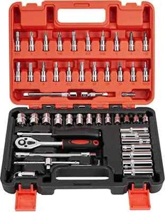 CARTMAN 53 Pieces 1/4 inch Socket Ratchet Wrench Tool Set with Bit Socket Metric - Picture 1 of 8
