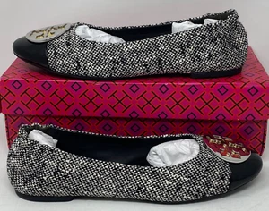 Tory Burch Claire Cap-Toe Ballet Cotton Tweed Ballerina Flats US 10 155327 - Picture 1 of 13