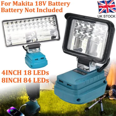 LED Work Light For Makita 18V Battery Workshop Flashlights 2 USB Torch Camping