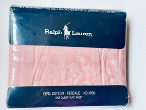 NEW* RALPH LAUREN Vintage *QUEEN FLAT Sheet Rose *PINK AVERY FLORAL Damask - Picture 1 of 7