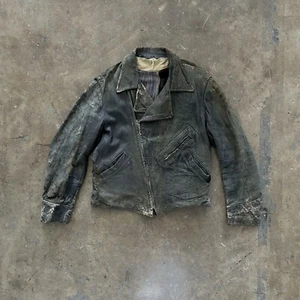 1930s Vintage American Black Distressed Relic Motorcycle Biker Leather Jacket L - Picture 1 of 17