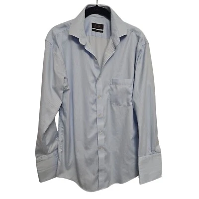 Tasso Elba Striped Dress Shirt Non-Iron Regular Fit Light Blue Men's 15 1/2 M - Image 1 of 4