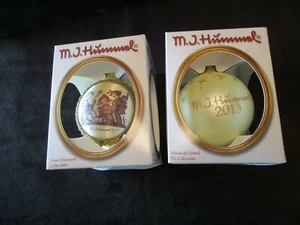 M.J. HUMMEL GLASS CHRISTMAS set 2 ORNAMENTS 2013 Gift Bearers H624 3" Goebel NOS - Picture 1 of 12