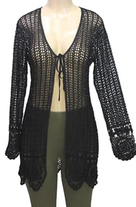 Kroshetta by Papillon Women's Crochet Sweater Cardigan Long Sleeve Black Size M - Picture 1 of 7