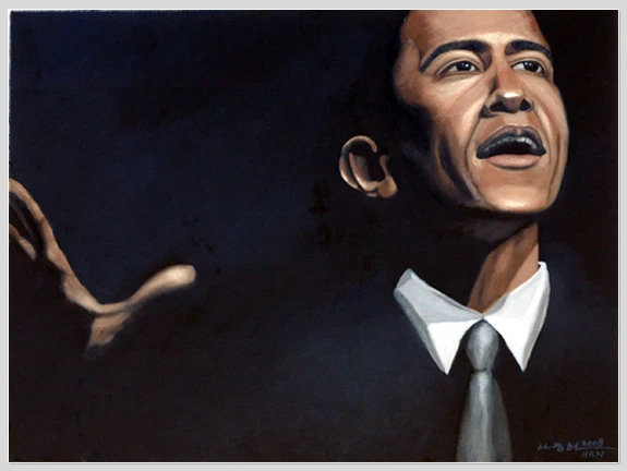 Retrato de Barack Obama 1, pintura al óleo original, firmado, 24x18 Foto 1 de 1