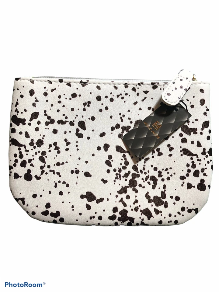 Bolso de Maquillaje Mollie Jacob Blanco y Negro Moteado, Cuero Sintético Foto 1 de 1