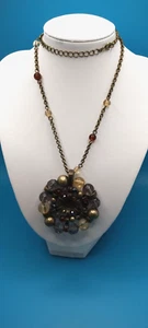 Vintage Necklace Marked SAQ with Brass Center Star, Openings Filled with Beads - Picture 1 of 6