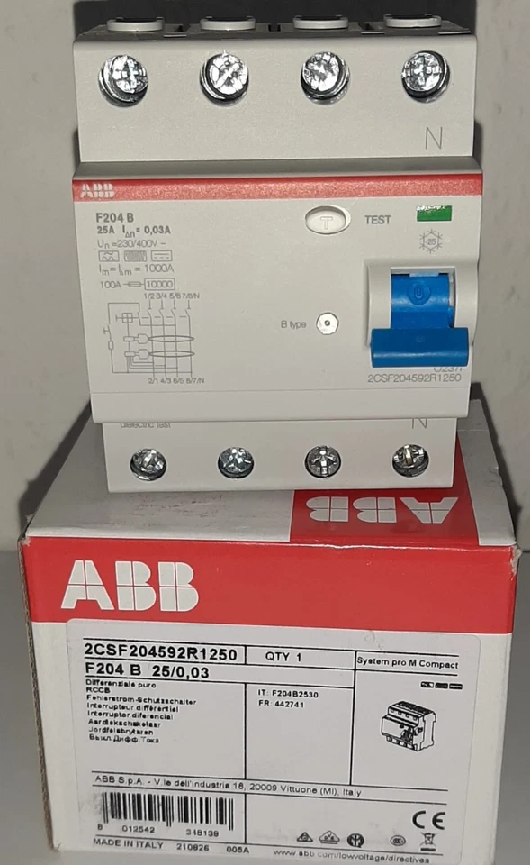 ABB F204 B 25A/0,03A 4p Allstromsensitiv FI-Schutzschalter Typ B NEU - Bild 1 von 1