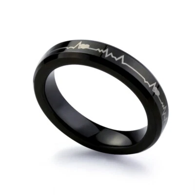 Anillo de tungsteno color negro 4 mm Forever Love corazón latido banda grabada/caja de regalo Foto 1 de 3