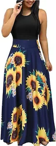 Dresses Women Summer Plus Size Sleeveless Short Sleeve Loose Floral Long Maxi - Picture 1 of 6