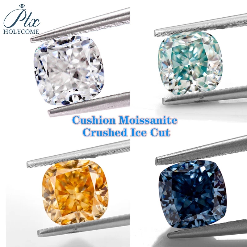 Cushion Crushed Ice Cut Loose Moissanite Natural Color VVS1 GRA Certificate Gems - Image 1 of 4