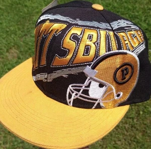 Pittsburgh Steelers Full Script Big Logo Snapback Hat Team NFL Distressed Stains - Picture 1 of 12