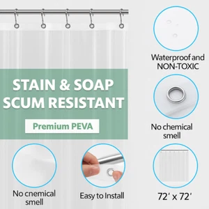 Clear Shower Curtain Liner PEVA 72x72 Waterproof No Odor 12 Rustproof Grommets - Picture 1 of 8
