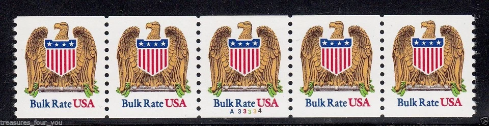 2602 Eagle & Shield Bulk Rate USA Stamp PL# A33334 PNC5 Plate Number Coil Strip - Image 1 of 1