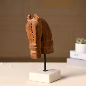 Wooden Horse Head Statue, Carved Boho Style Sculpture Beautiful And Detailed. - Picture 1 of 5