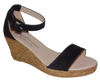 New Eric Michael Milan Black Leather Wedge Sandals EU 38, 7 - 7.5 M - Image 1 of 3